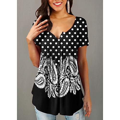 

Women's Geometric Print T-shirt Daily V Neck Black