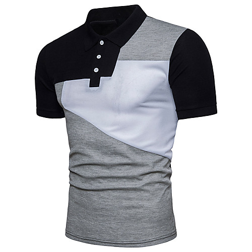 

Men's EU / US Size Cotton Polo - Color Block Patchwork Shirt Collar White