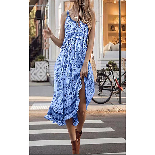 

Women's Linen Yellow Fuchsia Summer Dress Boho Holiday Beach Sundress Print Backless Ruffle S M