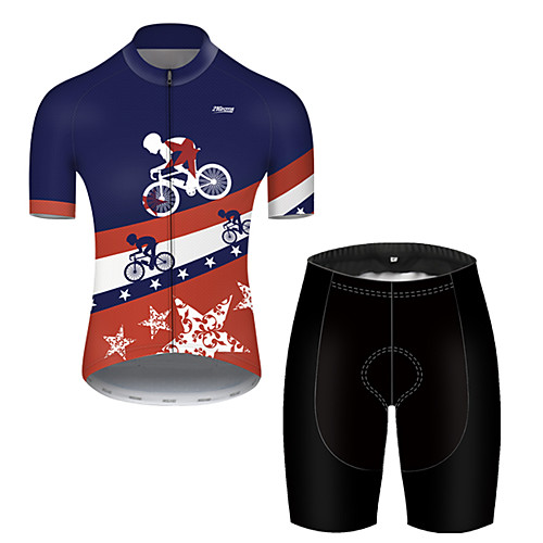 

21Grams Men's Short Sleeve Cycling Jersey with Shorts Black / Blue National Flag Bike Breathable Sports Patterned Mountain Bike MTB Road Bike Cycling Clothing Apparel / Stretchy