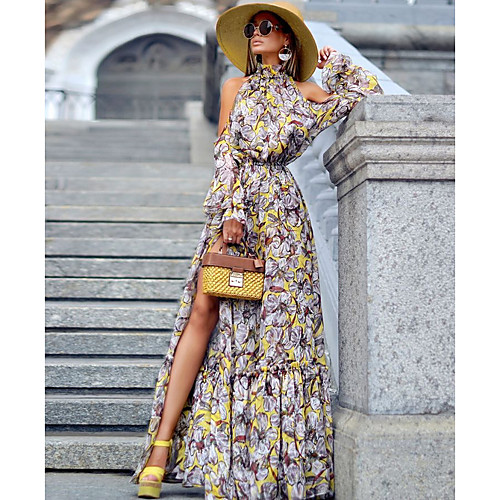 

Women's 2020 Khaki Summer Dress Elegant Sheath Sundress Print S M