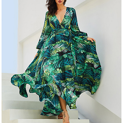 

Women's Sheath Dress - Long Sleeve Floral Summer Elegant 2020 Green S M L XL XXL XXXL
