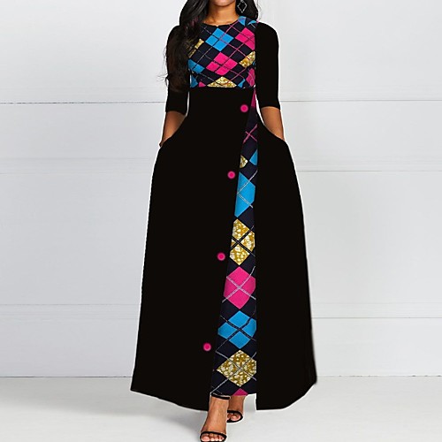 

Women's A Line Dress - 3/4 Length Sleeve Geometric Summer Street chic 2020 Black M L XL XXL