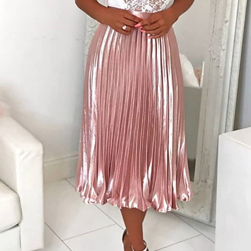 

Women's A Line Skirts - Solid Colored Blushing Pink Silver S M L
