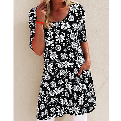 

Women's A Line Dress - 3/4 Length Sleeve Floral Summer Street chic 2020 Black Blue Purple Red Orange Green S M L XL XXL XXXL XXXXL XXXXXL