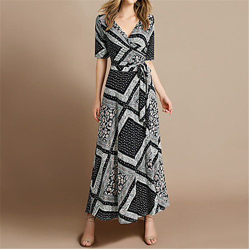 

Women's 2020 Green Black Summer Dress Formal Elegant A Line Print L XL