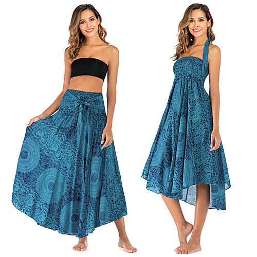 

Women's Maxi Skirt Gypsy Dress Asymetric Hem Bohemian Black Fuchsia Orange Dark Green Blue Yoga Pilates Dress Sport Activewear Comfy Breathable Quick Dry