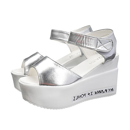 

Women's Sandals Summer Wedge Heel Open Toe Casual Daily PU White / Silver / Black