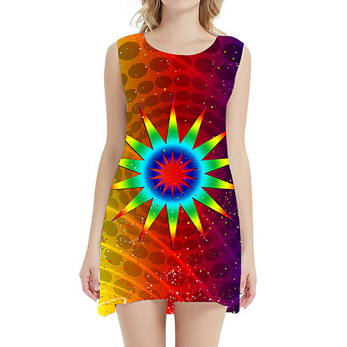 

Women's 2020 Red Orange Summer Dress Sexy Street chic Daily Holiday A Line Geometric Print Rainbow Patchwork S M