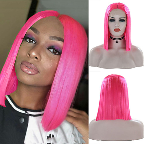 

Synthetic Lace Front Wig Silky Straight Middle Part Lace Front Wig Short Pink Synthetic Hair 8-16 inch Women's Soft Heat Resistant Synthetic Pink / Natural Hairline