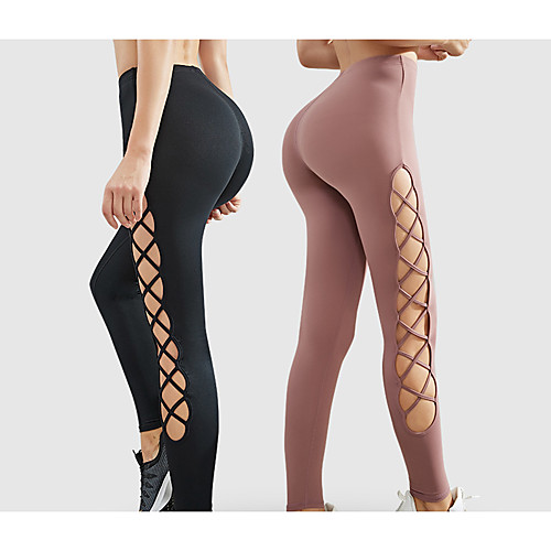 

Women's High Waist Yoga Pants Winter Cut Out Black Pink Running Fitness Gym Workout Tights Leggings Sport Activewear Breathable Moisture Wicking Butt Lift Tummy Control High Elasticity Skinny