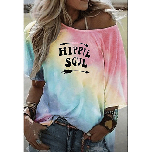 

Women's Tie Dye Letter T-shirt Round Neck Daily Summer Purple Yellow Blushing Pink Light Blue S M L XL 2XL 3XL