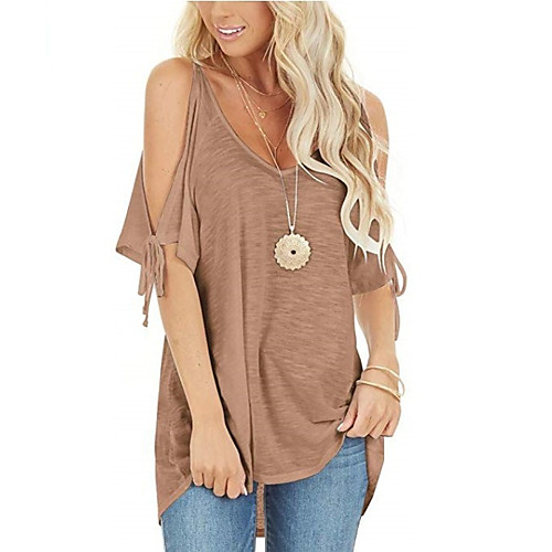 

Women's Solid Colored T-shirt Daily Strap V Neck Black / Blue / Yellow / Blushing Pink / Green / Brown
