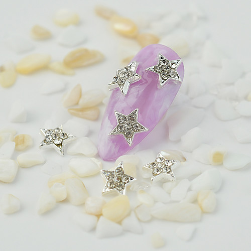 

10pcs 3D Star Shape Silver Alloy Nail Art Charms Rhinestones Manicure 3D Nail Art Decoration