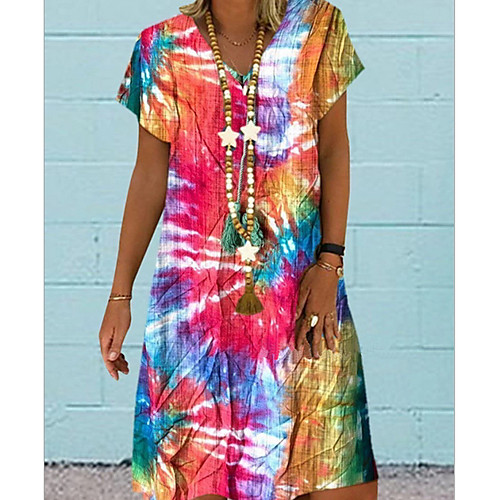 

Women's A-Line Dress Knee Length Dress - Short Sleeves Geometric Summer Casual 2020 Blue Purple Red S M L XL XXL XXXL XXXXL XXXXXL