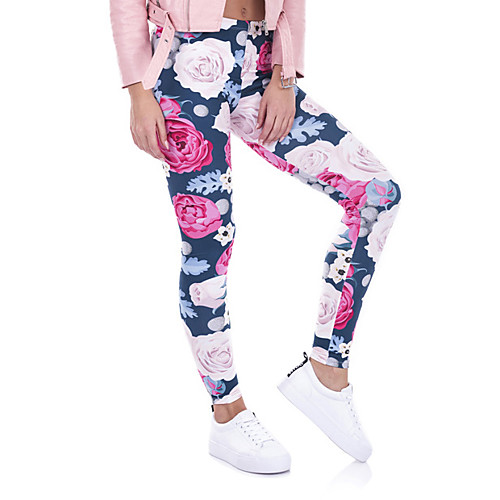 

Women's Sports / Yoga Sporty / Basic Legging - Print, Print Mid Waist Navy Blue One-Size