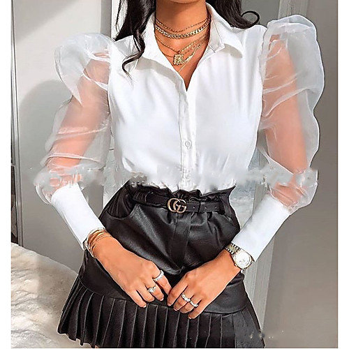 

Women's Solid Colored Blouse Daily Going out V Neck White / Black