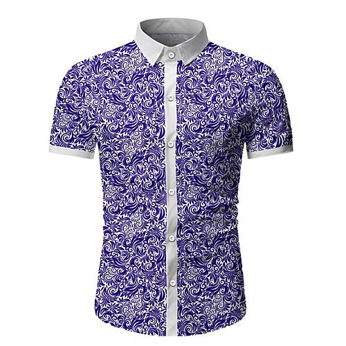 

Men's Daily Holiday Basic / Tropical Shirt - Floral / Color Block / Plaid Tropical Leaf, Print Red