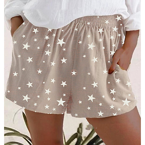 

Women's Basic Shorts Pants - Print Light Brown Khaki Green S / M / L