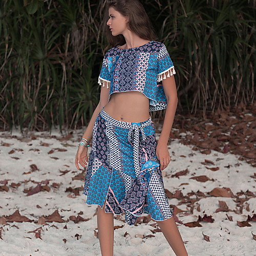 

Women's 2020 Blue Summer Dress Casual A Line Geometric M L