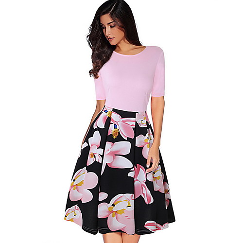 

Women's 2020 Blushing Pink Green Summer Dress Work A Line Floral S M