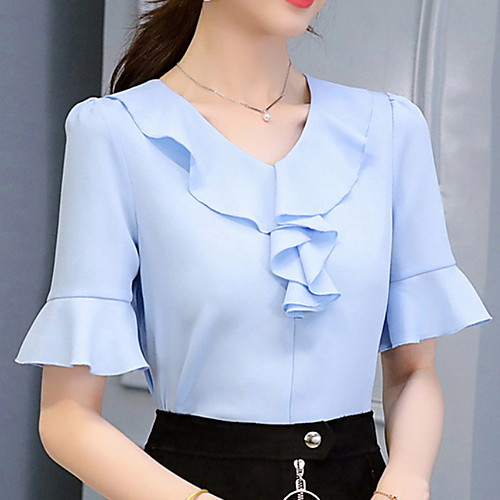 

Women's Solid Colored Blouse Daily White / Blushing Pink / Light Blue
