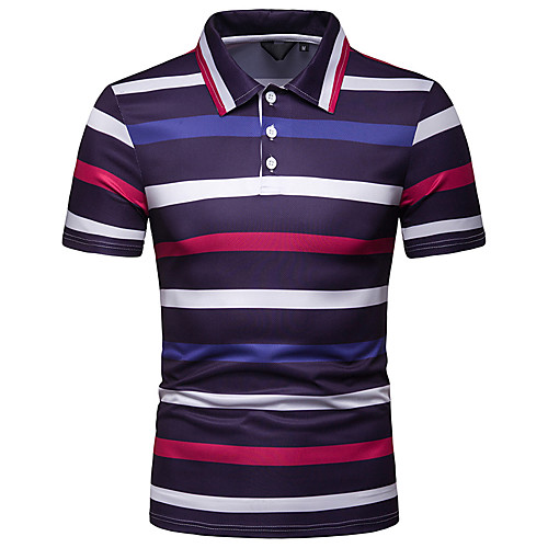 

Men's Striped Print Polo Basic Elegant Daily Going out Red / Yellow / Orange