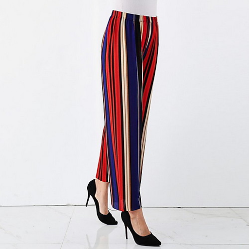 

Women's Basic Wide Leg Pants - Striped Black One-Size