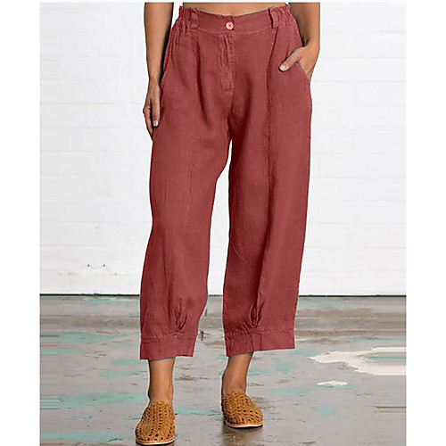 

Women's Basic Chinos Pants - Solid Colored Wine Army Green Khaki M / L / XL