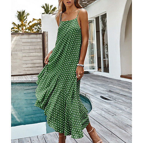 

Women's 2020 Blushing Pink Green Summer Dress Elegant Sheath Polka Dot S M