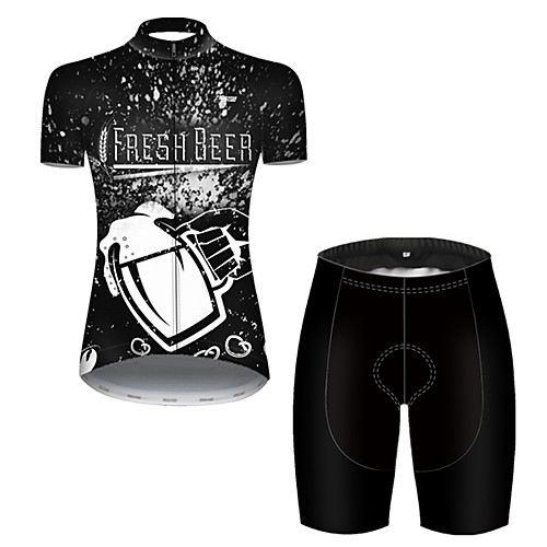 

21Grams Women's Short Sleeve Cycling Jersey with Shorts Black / White Oktoberfest Beer Bike Breathable Sports Patterned Mountain Bike MTB Road Bike Cycling Clothing Apparel / Stretchy