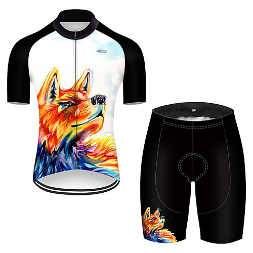 

21Grams Men's Short Sleeve Cycling Jersey with Shorts Black / Orange Bike Breathable Sports Patterned Mountain Bike MTB Road Bike Cycling Clothing Apparel / Stretchy