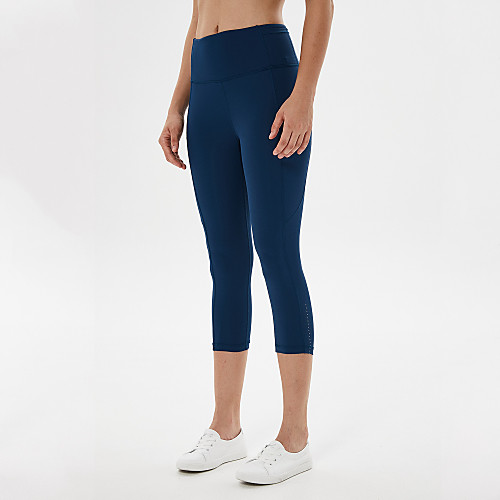

Women's High Waist Yoga Pants Winter Pocket Fashion Black Purple Blue Gray Elastane Running Fitness Gym Workout 3/4 Tights Sport Activewear Breathable Moisture Wicking Butt Lift Tummy Control High