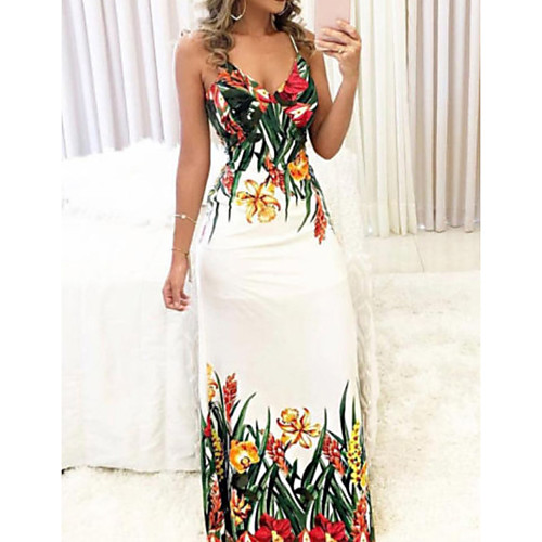 

Women's 2020 White Summer Dress Elegant Sheath Floral S M