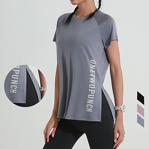 

Women's Yoga Top Split Solid Color Black Pink Blue Elastane Yoga Running Fitness Tee / T-shirt Short Sleeve Sport Activewear Breathable Quick Dry Comfortable Stretchy