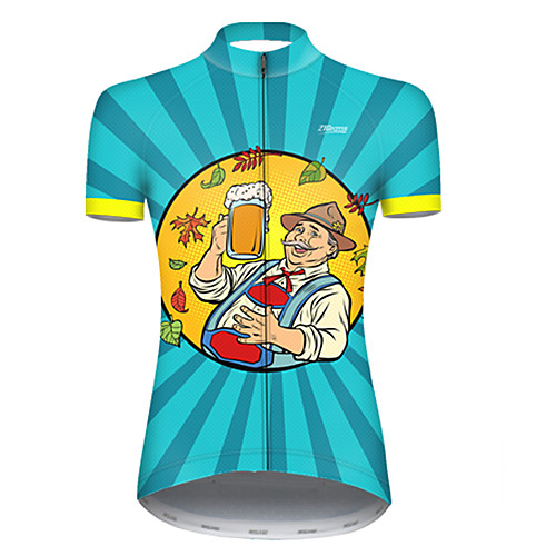 

21Grams Women's Short Sleeve Cycling Jersey BlueYellow Oktoberfest Beer Bike Top Mountain Bike MTB Road Bike Cycling Breathable Sports Clothing Apparel / Micro-elastic