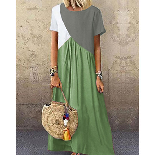 

Women's A Line Dress - Sleeveless Color Block Summer Street chic 2020 Blue Blushing Pink Green Brown S M L XL XXL XXXL