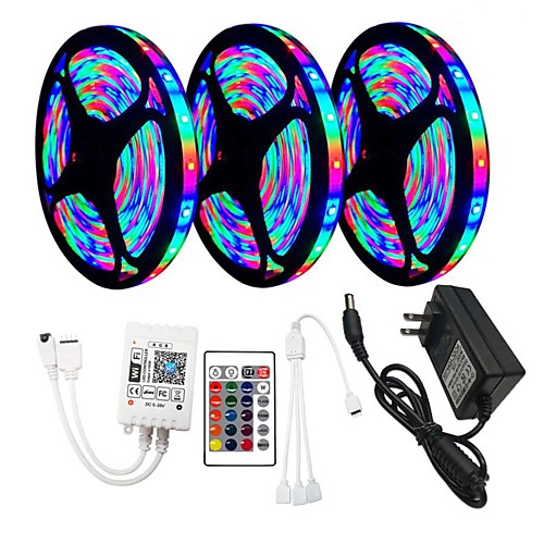 

3x5M WiFi Controller Flexible LED Light Strips RGB Strip Lights Remote Controls 810 LEDs SMD3528 8mm 1 x 12V 3A Adapter 1 set RGB Change Christmas New Year's Cuttable Party Decorative