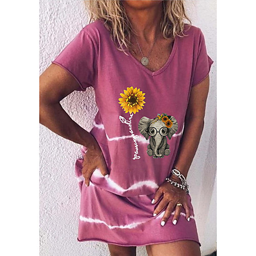 

Women's T Shirt Dress Knee Length Dress - Short Sleeves Print Animal Summer Casual 2020 Purple Red Yellow Green Light Blue S M L XL XXL XXXL XXXXL XXXXXL