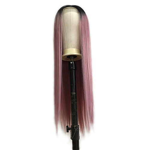 

Synthetic Lace Front Wig Straight Middle Part Lace Front Wig Long Pink Synthetic Hair 18-26 inch Women's Cosplay Soft Party Pink Ombre