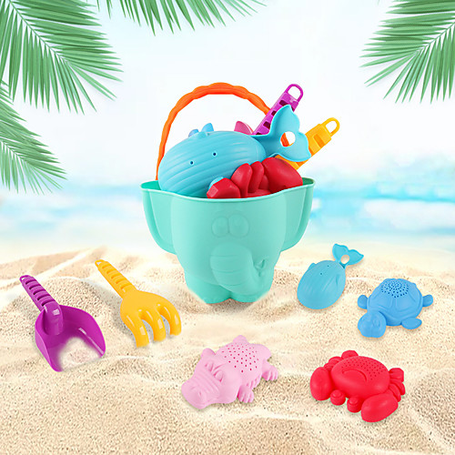 

Beach Toy Outdoor Sand Molds Sand Shovel Tool Kits Sand Toys Kids Silicone Summer Pool Toys 7 pcs Boys' Girls'