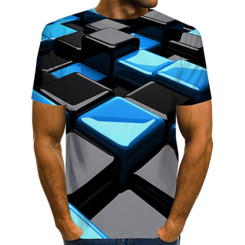 

Men's Geometric 3D Print T-shirt Street chic Exaggerated Daily Going out Rainbow