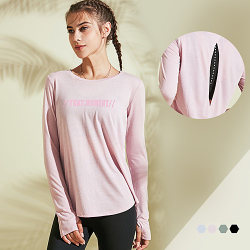 

Women's Yoga Top Cut Out Thumbhole Solid Color Black Pink Green Blue Elastane Yoga Running Fitness Tee / T-shirt Long Sleeve Sport Activewear Breathable Quick Dry Comfortable Stretchy