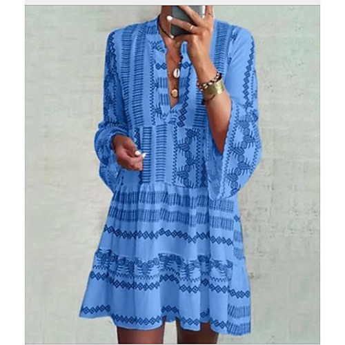 

Women's 2020 Blue Summer Dress Casual Shirt Geometric S M