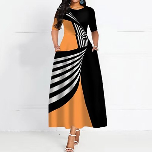 

Women's A Line Dress - Half Sleeve Striped Summer Street chic 2020 Orange M L XL XXL