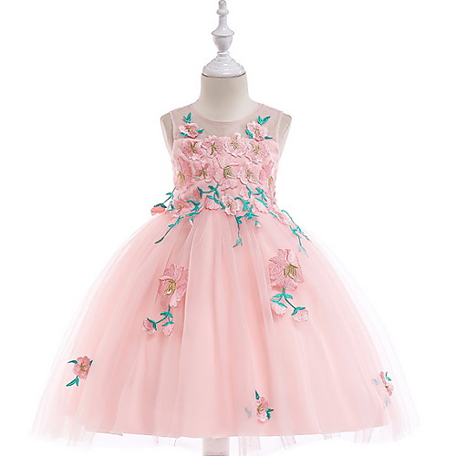 

Ball Gown Knee Length Wedding / Event / Party Flower Girl Dresses - Lace / Tulle Sleeveless Jewel Neck with Appliques