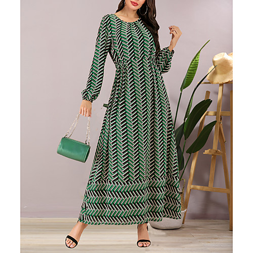 

Women's 2020 Green Summer Fall Dress Elegant Boho Daily Going out A Line Print Lantern Sleeve Patchwork M L