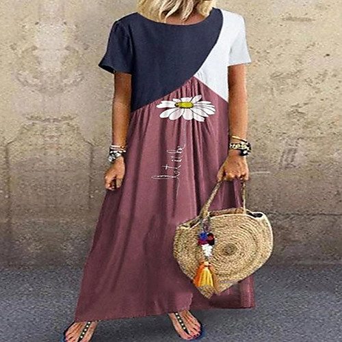 

Women's A-Line Dress Dress - Short Sleeves Floral Summer Street chic 2020 Brown S M L XL XXL XXXL