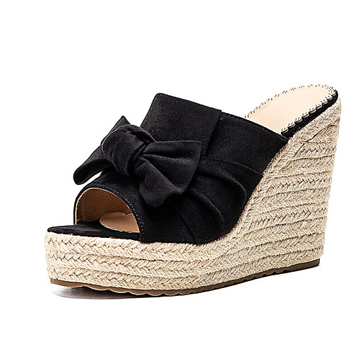 

Women's Sandals 2020 Summer Wedge Heel Peep Toe Minimalism Daily Party & Evening Bowknot Solid Colored Suede Dark Brown / Black / Beige