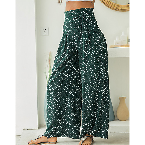 

Women's Active / Basic Wide Leg Pants - Polka Dot Blue Red Green XS S M